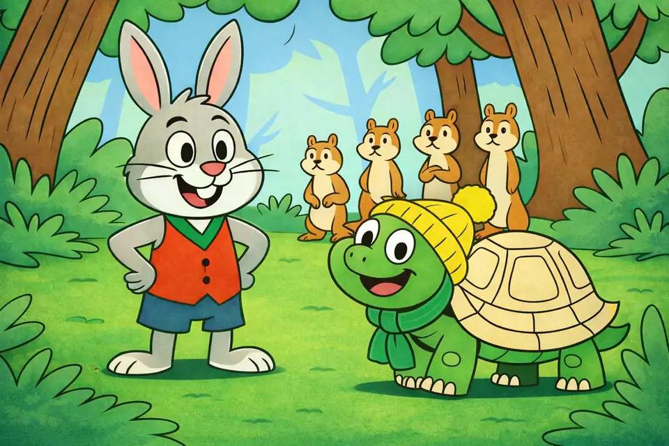 An illustration from The Rabbit and the Turtle